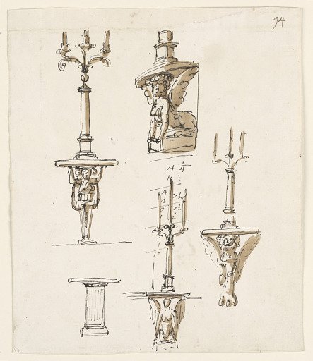 Designs for Five Console Tables, Three with Candlesticks, Probably for Rooms in the Palazzo Altieri, Rome
