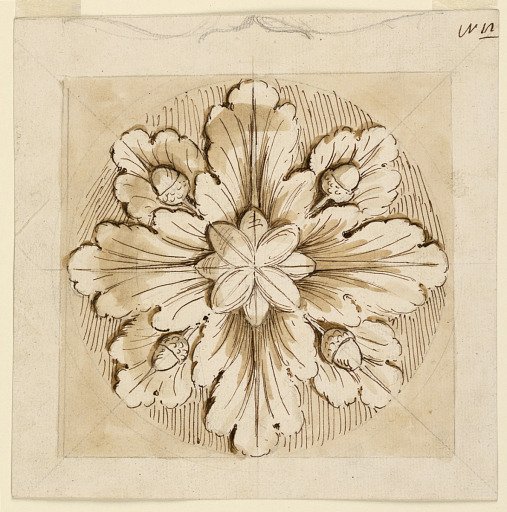Keystone in a ceiling; rosette with four acorns