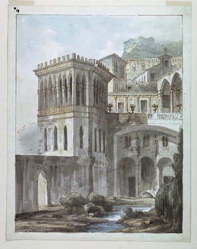Stage Design, View of Town on Hillside