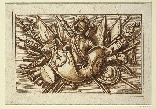 One set of trophies of weapons of war as a decoration for horizontal panels