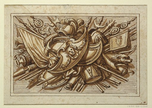 One set of trophies of weapons of war as a decoration for horizontal panels