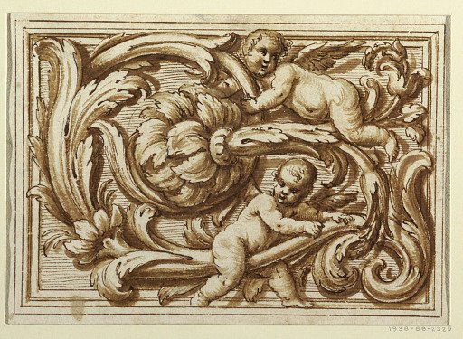 One of a set of designs for a title page and decoration of a horizontal panel