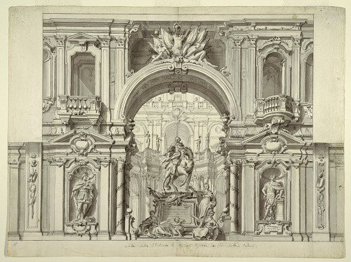 Design of Wall Decoration and Equestrian Monument for Law Courts, Naples, Italy