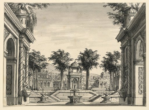 Stage Design, Indian Palace Garden for the Ballet "Genghis Khan" by Luigi Henry