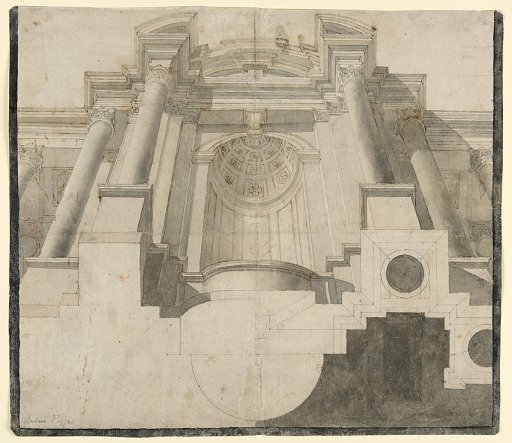 Architecture seen from below, design for plate 55 in Andrea Pozzo's "Perspectiva pictorum et architectorum"