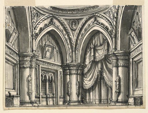 Stage Design, Interior of High Gothic Hall with Ogival Arches