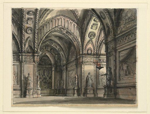 Stage Design, A Queen's Apartment from the ballet "Il Conte d'Essex" by Gaetano Gioja, first performed at La Scala in 1818