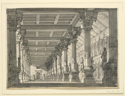 Stage Design, Hall in a Babylonian Palace for the Opera "Ciro in Babylonia" by Gioacchino Rossini