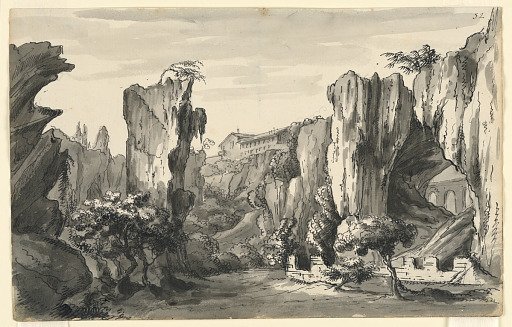 Stage Design, Rocky Valley with Buildings