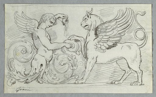 Sculptured Frieze with Half-Figure of Winged Boy and Griffon