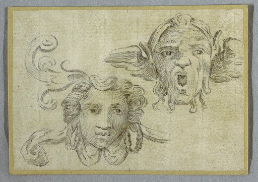 Mask with Garland and ears; Mask with Beard and Ears of Satyr