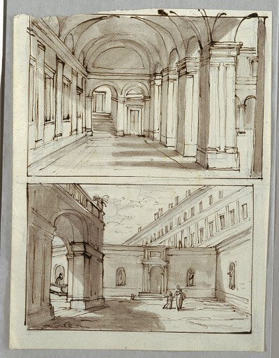 Two Designs for Portico and Court of Palace