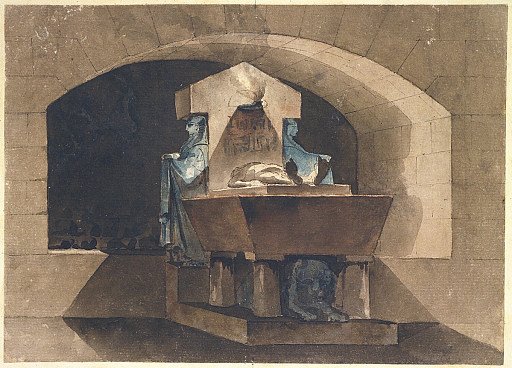 Sepulcher in Egyptian Style with Caryatids and a Lion