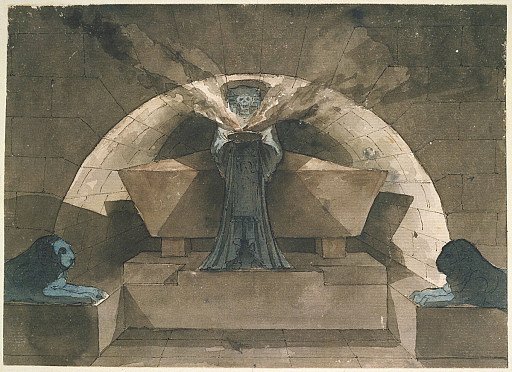 Sepulcher in Egyptian Style with Death Carrying a Lamp