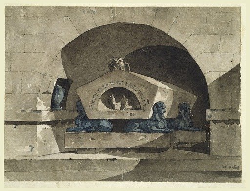 Sepulcher in Egyptian Style with Sphinxes and an Owl