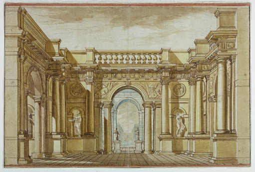 Stage Design: Walled Courtyard with View of a Garden