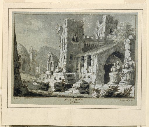 Stage Design, Ruins of Antique Buildings, design for "Gli Avventurieri" by Carlo Valentini (1790-1853), produced at the Teatro Pantera, Lucca in 1837.