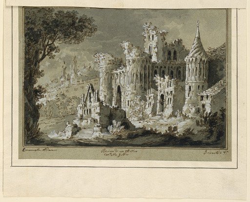 Stage Design, Ruins of Antique Buildings, design for "Gli Avventurieri" by Carlo Valentini (1790-1853), produced at the Teatro Pantera, Lucca in 1837