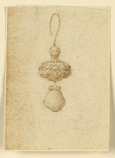 Design for earring with lion's head and diamond