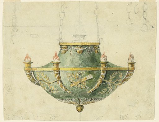 Design for an Oil-burning Pendant Lamp