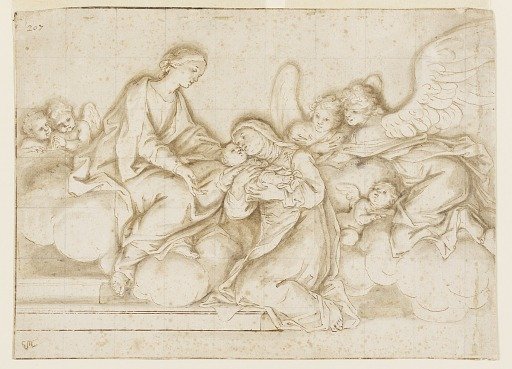 Design for a Monochrome Wall Painting, Church of Corpus Domini, Bologna, Italy, St. Caterina Vigri Receives the Babe from the Virgin