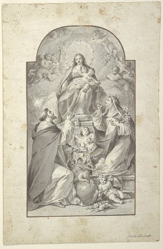 Design for an Altar Painting, Saint Dominic and Saint Catherine of Siena Receiving the Rosary from the Virgin and Child