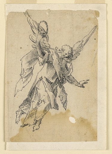 A Flying Angel Carrying a Wreath