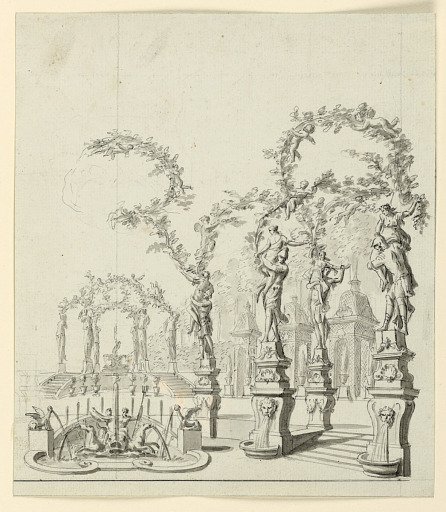 Stage Design: Garden Architecture with Fountain and Sculptures