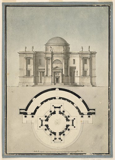 Design for a Classical Temple with a Tempietto and Semicircular Aedicule