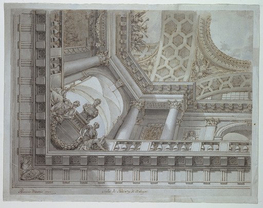Project for a painted ceiling with an antique bust in an archway