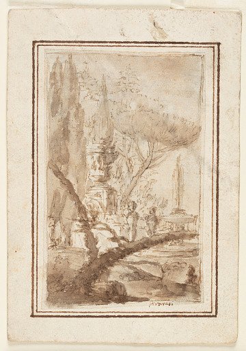 Fantasy of a Garden with a Monumental Urn, Sculptures, and a Fountain