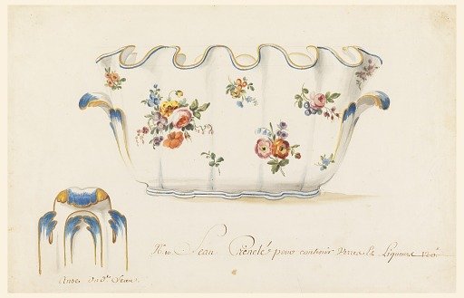 Design for a Painted Porcelain Cooler for Wine Bottle and Glasses