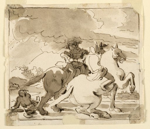 Two Equestrian Figures with Figure on Ground