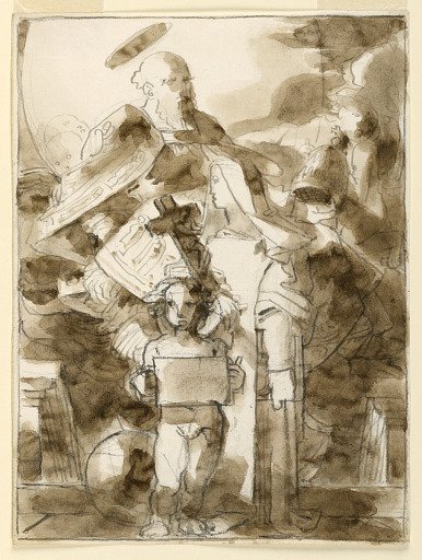 A Cleric with Halo, Nun in Habit, and Small Angel