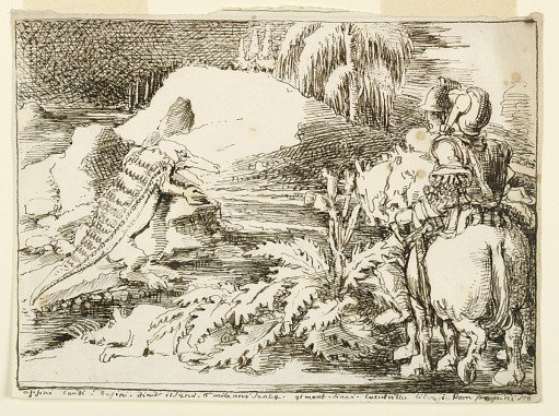 Two Knights in Armor Confronting a Crocodile and a Boar