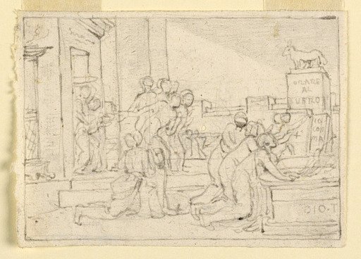 Urban Scene with Supplicant Figures and Monument