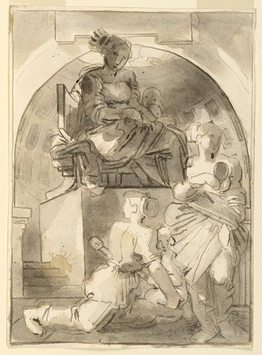The Virgin and Child with Worshippers in Classical Interior