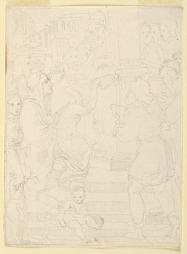 Urban Scene with Cleric and Supplicant Figures