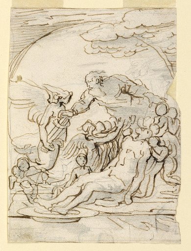 Sketch, Deposition (?) with Heavenly Figures