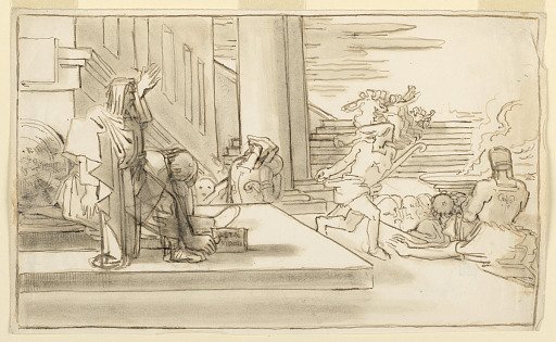 Classical Scene with Seated Leader and Figure Fleeing on Foot