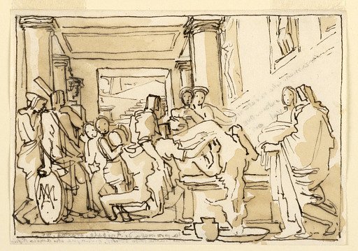 Sketch, Funereal or Deathbed Scene in Classical Interior