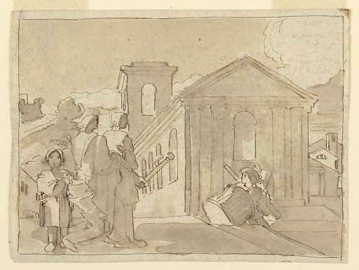 Exterior with Classical Architecture and Figures with Musical Instruments
