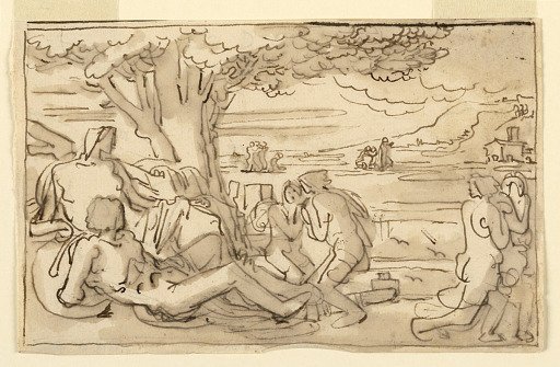 Sketch, Pastoral Scene with Figures in Landscape