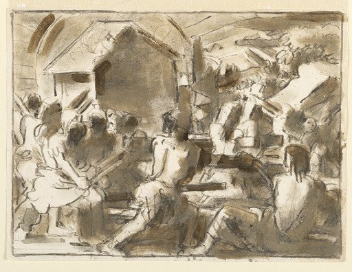 Sketch, Exterior Scene with Figures at Work or in Combat