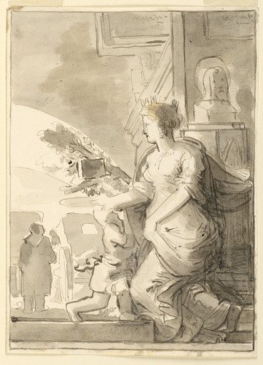 Sketch, Allegory in Architectural Setting with Sculpted Bust