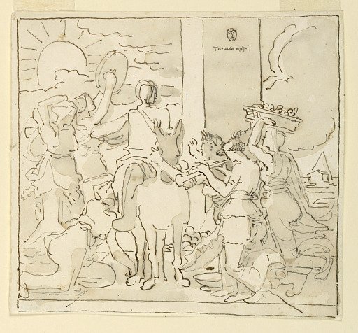 Sketch, Figure on Donkey Heralded by Musicians and Worshippers