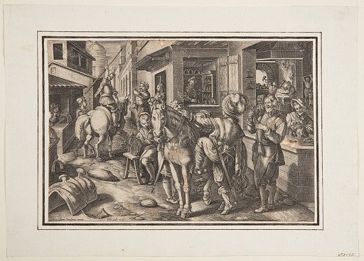 Staphae, Sive Strapedes (Invention of the Stirrup), plate 9 in the Nova Reperta (New Inventions for Modern Times)