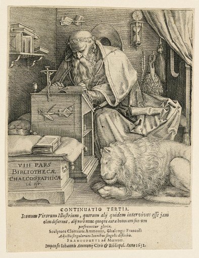 St. Jerome in his Study, Fontispiece to Part VIII of the Bibliotheca Chalcographica by Jean Jacques Boissard