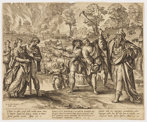 The king has his servants invite guests to the wedding party, from the series 'Parable of the Wedding Feast'