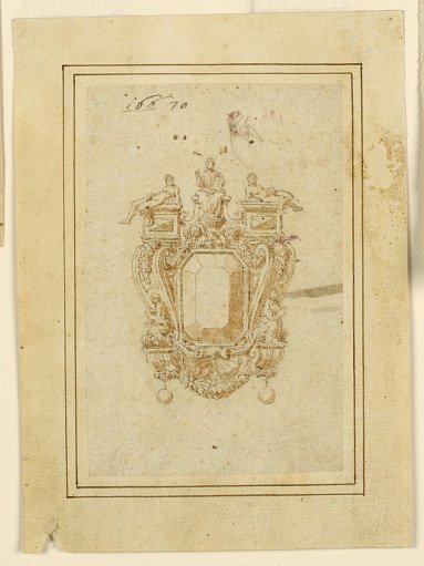 Design for brooch with octagonal diamond and three figures